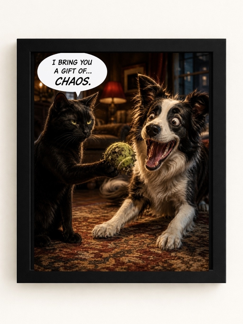 Black Cat & Dog  A.I. Art Print 8x10 Frame